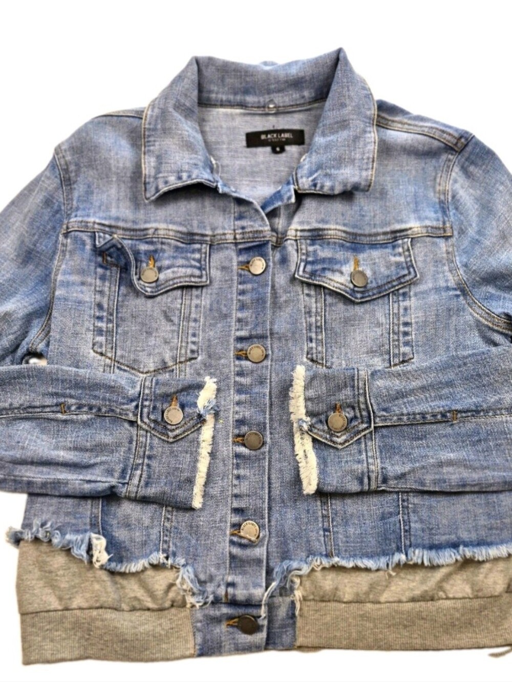 Black Label C'est Toi Womens Stretch Denim Jacket Sweatshirt Frayed Hem Sku760